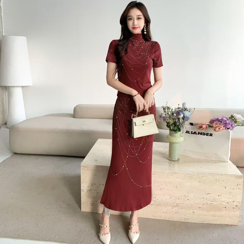 时尚减龄套装裙2025夏季新款女装气质小个子两件套高腰半身鱼尾裙