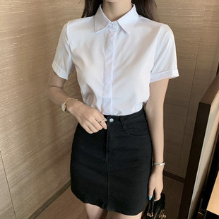 2025夏季新款韩版职业正装白色短袖衬衫女雪纺上衣寸工作服衬衣女