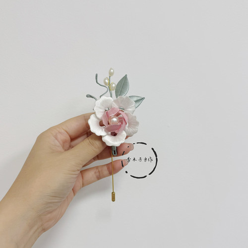 原创缠花胸针成品粉色牡丹古典手工diy材料包汉服配饰送礼佳品