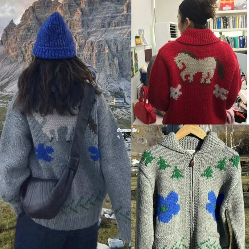 小马提花拉链针织开衫毛衣外套