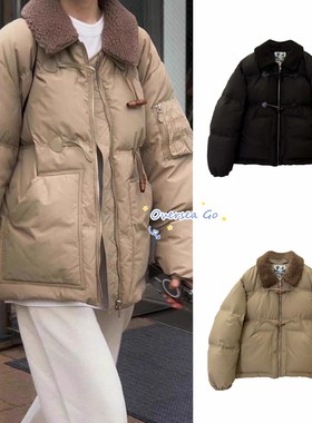 现货 self service 25冬季新款韩系翻领鸭绒牛角扣羽绒服保暖外套