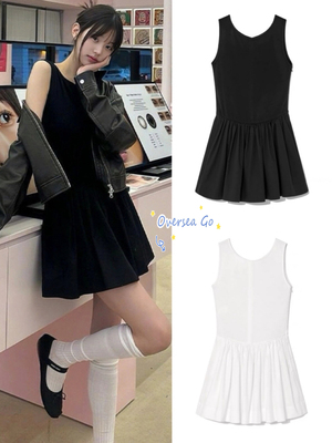 张元英同款纯色无袖背心连衣裙