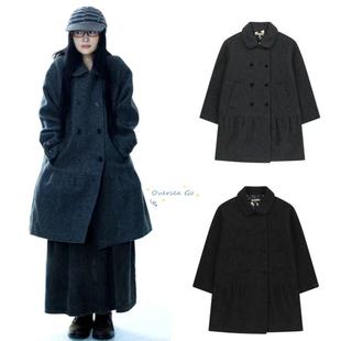 现货 coyseio 2025冬季新款 褶皱花边娃娃领双排扣毛呢大衣外套女