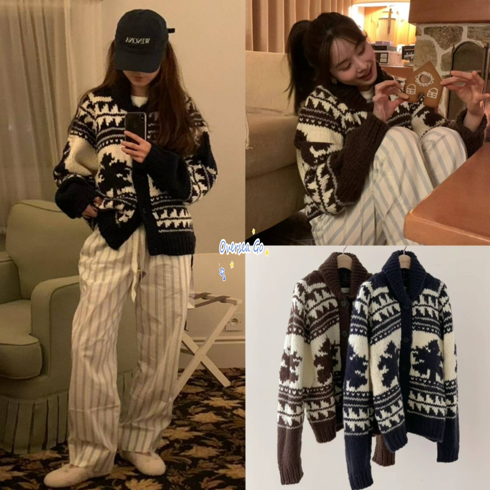 费尔岛提花针织针织开衫毛衣