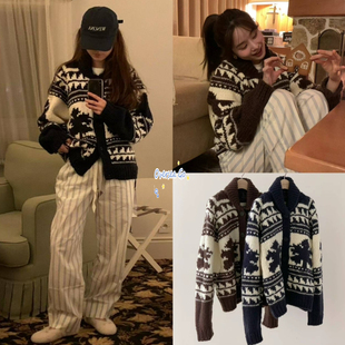 百搭费尔岛提花针织开衫 现货 复古时尚 2024新款 毛衣外套女 ounce