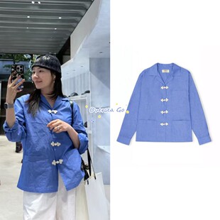 折扣现货 urbanic30 2025新款 复古新中式盘扣V领宽松长袖衬衫女