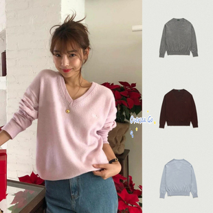 现货 the barnnet 2025新款 八奶V领纯色长袖亲肤针织衫毛衣女