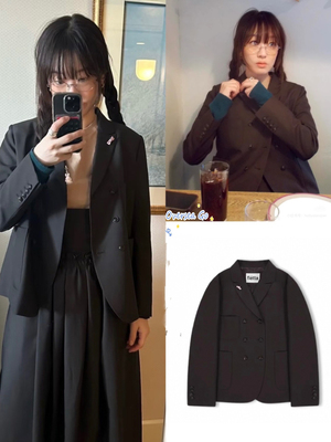 双排扣蝴蝶结西装外套上衣女