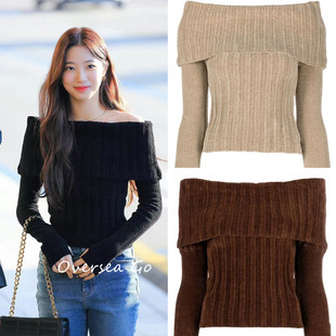 现货 JACQUEMUS 中村一叶同款针织衫 一字领露肩修身毛衣上衣女