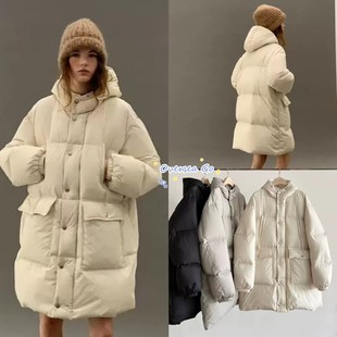 韩系纯色时尚 现货 新款 2025冬季 大口袋鸭绒连帽羽绒服外套 ounce