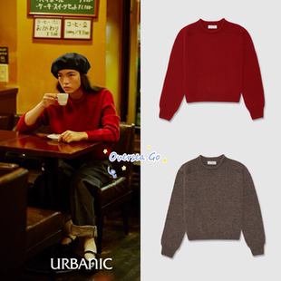 现货 韩国 urbanic30 秋冬新款圣诞红色圆领卷边长袖针织衫毛衣女