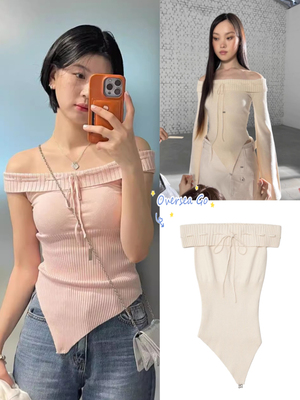 GLOWNY系带一字领不对称针织衫