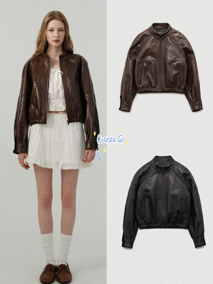 立领拉链皮衣复古气质