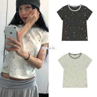 现货coyseio 2025新款 甜美少女星星印花修身圆领短袖T恤上衣女