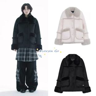 现货 hugyourskin 25冬季新款千金风宽松皮毛一体毛领夹克外套女