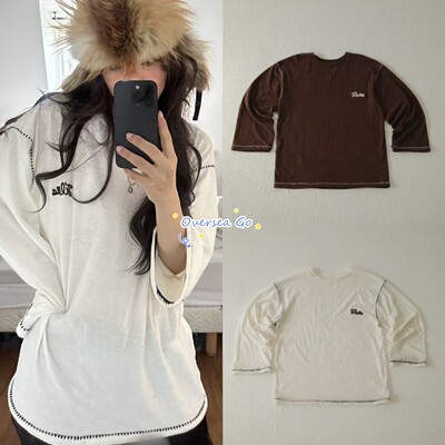 现货 fletta 25新款 韩系简约圆领拼接式撞色明线长袖T恤打底衫女