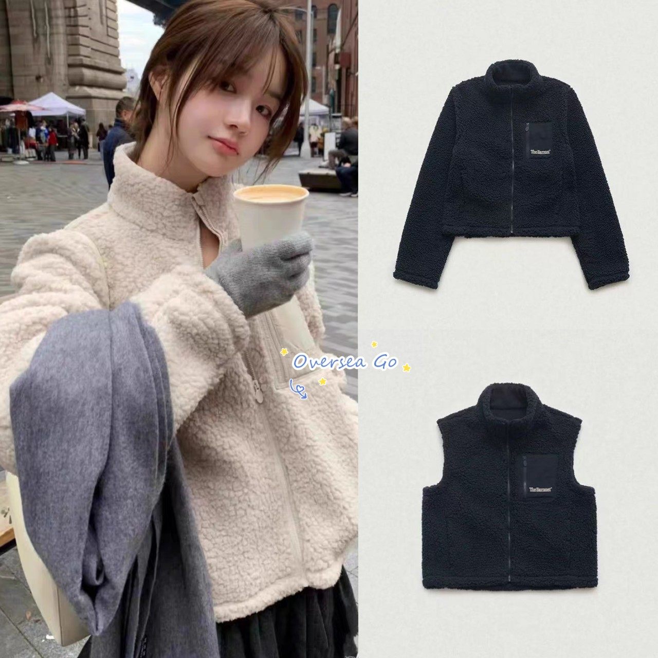 现货韩国 the barnnet 25冬季新款 立领拉链摇粒绒外套马甲背心女