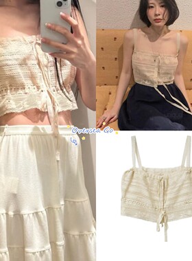 现货 Viaplain 26夏季新款 法式抹胸系带蕾丝花边吊带背心上衣女