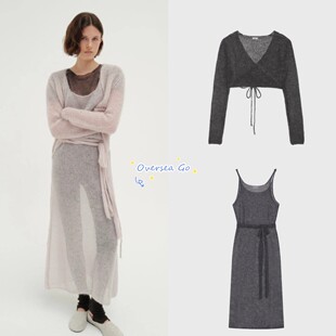 现货 韩国monoha 26新款 洋气马海毛绑带吊带连衣裙针织开衫套装