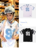 新款 美式 复古拼接宽松短袖 现货badblood V领T恤运动球衣男女同款