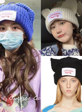 现货Charles Jeffrey Loverboy杨超越徐梦洁同款耳朵猪咪帽针织帽