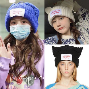 现货Charles Jeffrey Loverboy杨超越徐梦洁同款耳朵猪咪帽针织帽