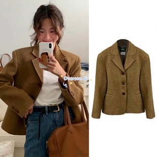 现货 韩国the barnnet八奶秋冬新款韩版翻领单排扣羊毛西装外套女