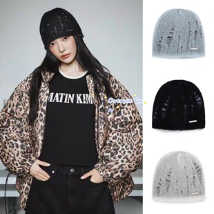 现货韩国Matin Kim 宁艺卓同款做旧破洞毛线针织帽冷帽男女情侣帽