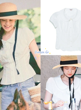 现货 pehrt 金智妮jennie同款 法式娃娃领收腰系带短袖衬衫上衣女