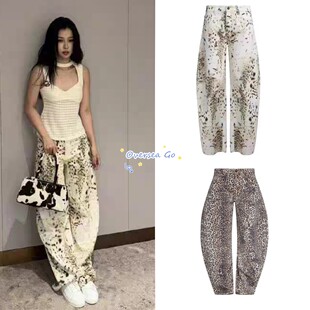 现货 Lioness 虞书欣同款 美式宽松雪豹印花豹纹牛仔裤休闲裤女