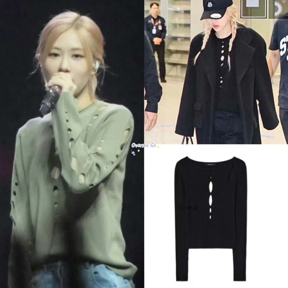 菱形镂空破洞羊毛针织衫圆领