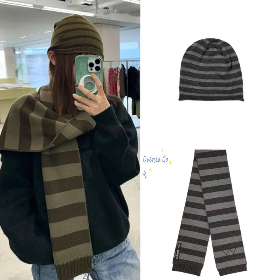 条纹羊毛混纺围巾韩系冬季