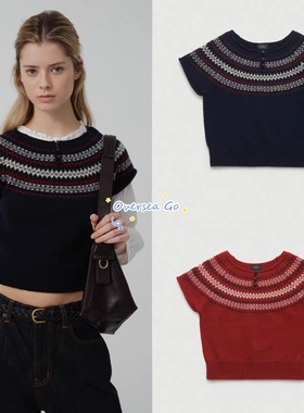 现货 thebarnnet 2026新款八奶复古圆领圣诞风费尔岛短袖针织衫女