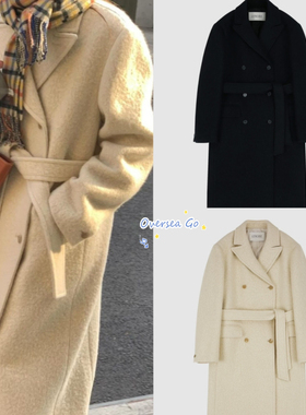 现货 LEROBE  2024冬季新款 复古气质双排扣系腰带中长款大衣外套