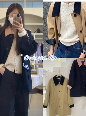 现货韩国Modest Mood 22秋冬新款灯芯绒翻领拼接中长款风衣外套女