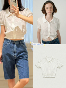 现货  The Barnnet 八奶新款法式百搭翻领重工提花短袖衬衫上衣女