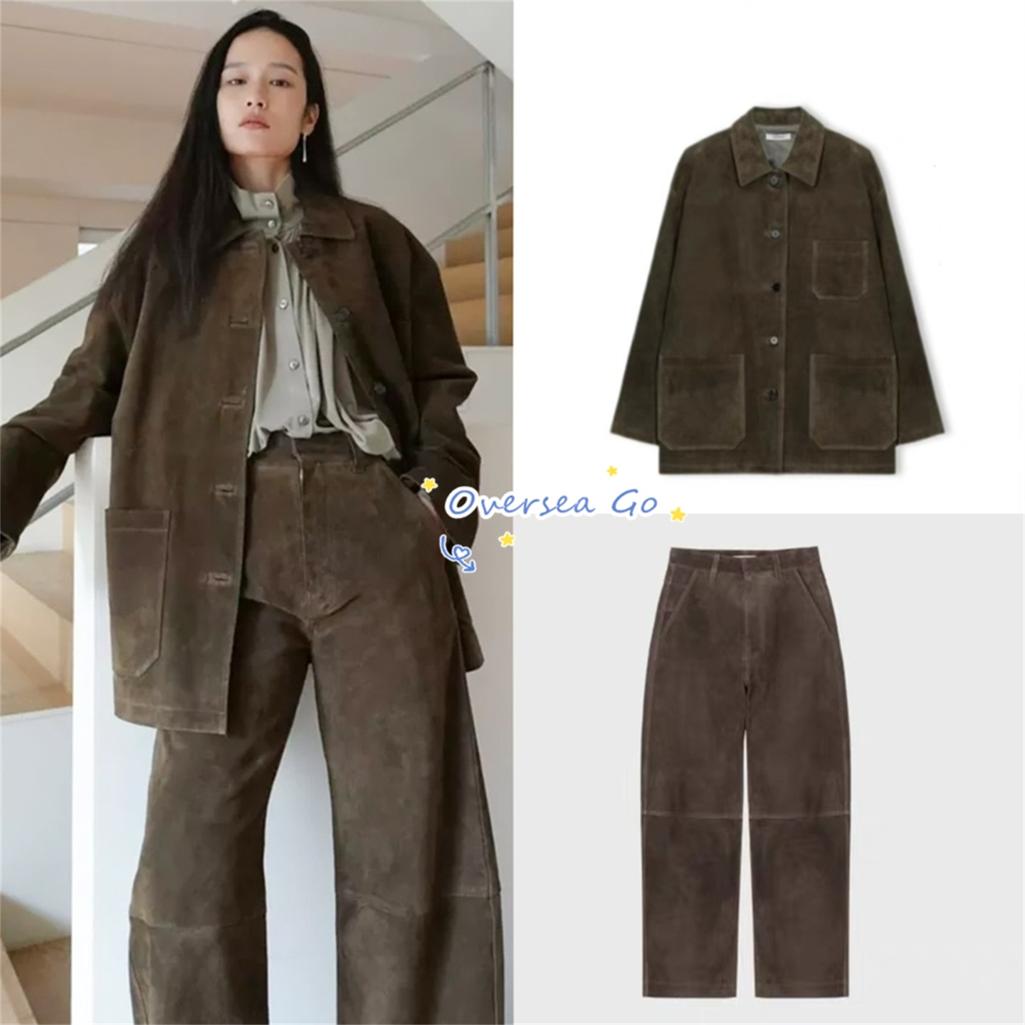 韩国小众磨毛皮革工装外套