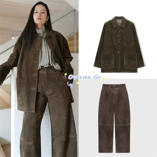 现货 monoha2025秋冬新款韩国小众 磨毛皮革工装外套/马甲/长裤女