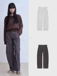 现货 MONOHA 2025新款时尚高腰褶皱可调腰扣做旧直筒休闲裤长裤女