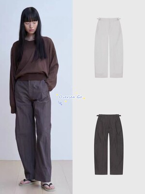 高腰褶皱可调腰扣做旧直筒休闲裤