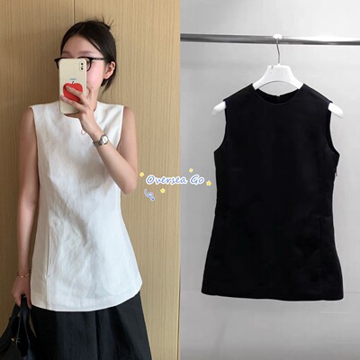 时尚纯色修身亚麻无袖背心女