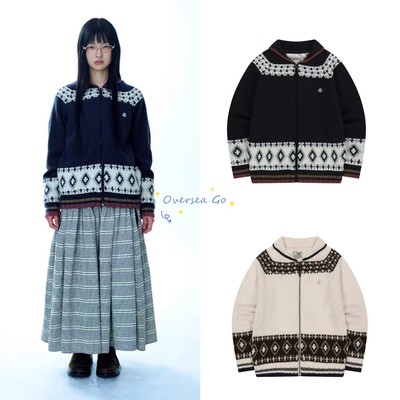 现货coyseio 新款机器狗勾花翻领宽松休闲拉链毛衣针织开衫外套女