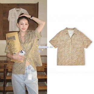 现货 viaplain 26夏季新款 复古法式宽松休闲碎花翻领短袖衬衫女
