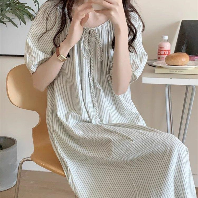 纯棉睡裙女高级感条纹大码家居服图片