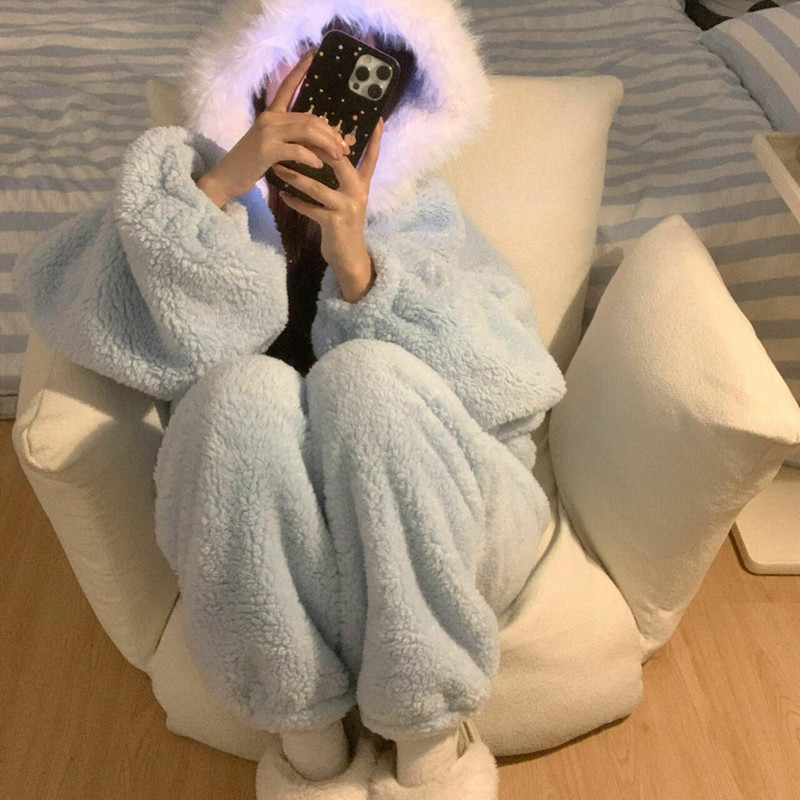 睡衣女珊瑚绒加绒加厚冬天家居服