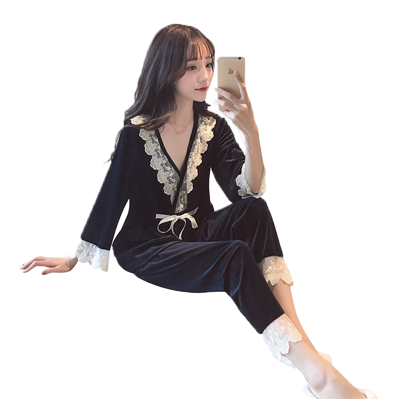 秋冬款女式金丝绒睡衣2026新款长袖保暖女性两件套可外穿家居服