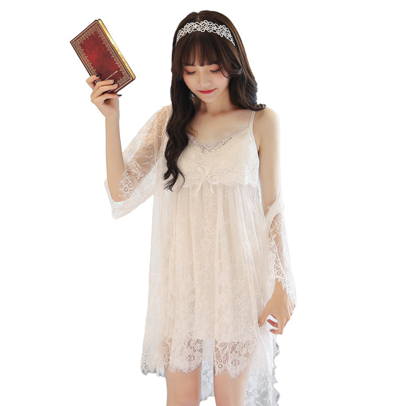 2022年新款睡衣女春秋性感蕾丝抹胸睡裙夏季带胸垫两件套家居服