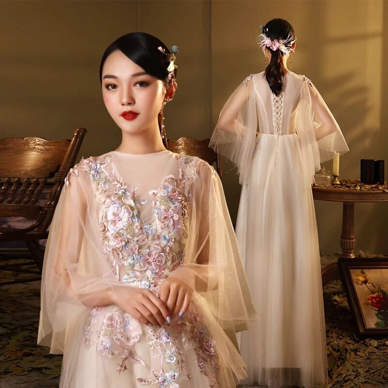 晚礼服长款显瘦艺考礼服女美声独唱舞台主持演出服蓬蓬裙影楼彩纱