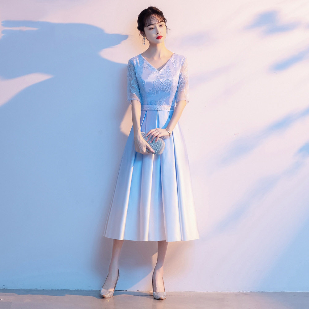 红歌大合唱演出服女长裙现代学生主持诗歌朗诵成人礼服舞台表演服