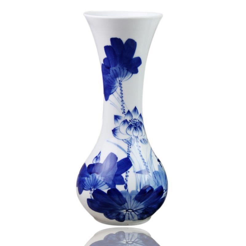 景德镇陶瓷器手绘荷韵青花瓷小花瓶插花器 现代时尚家饰摆件鼎峰